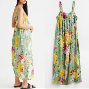 H&M Mama maternity green colorful floral sleeveless midi dress size XS